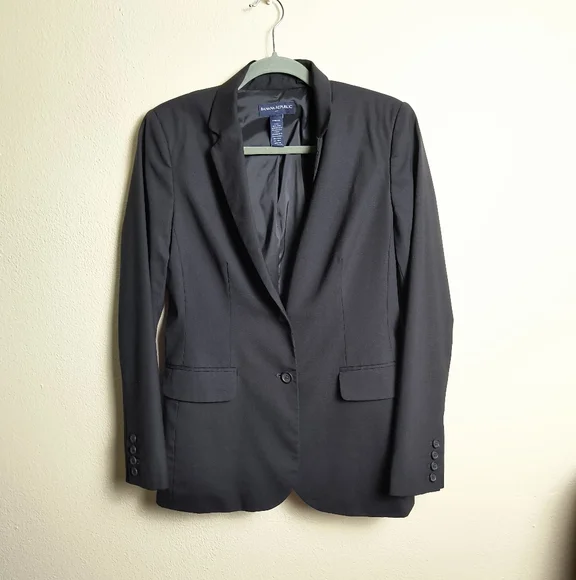 Banana Republic Black Blazer Wool Blend Suit Jacket Stretch Size 10 Office Caree - Picture 2 of 6
